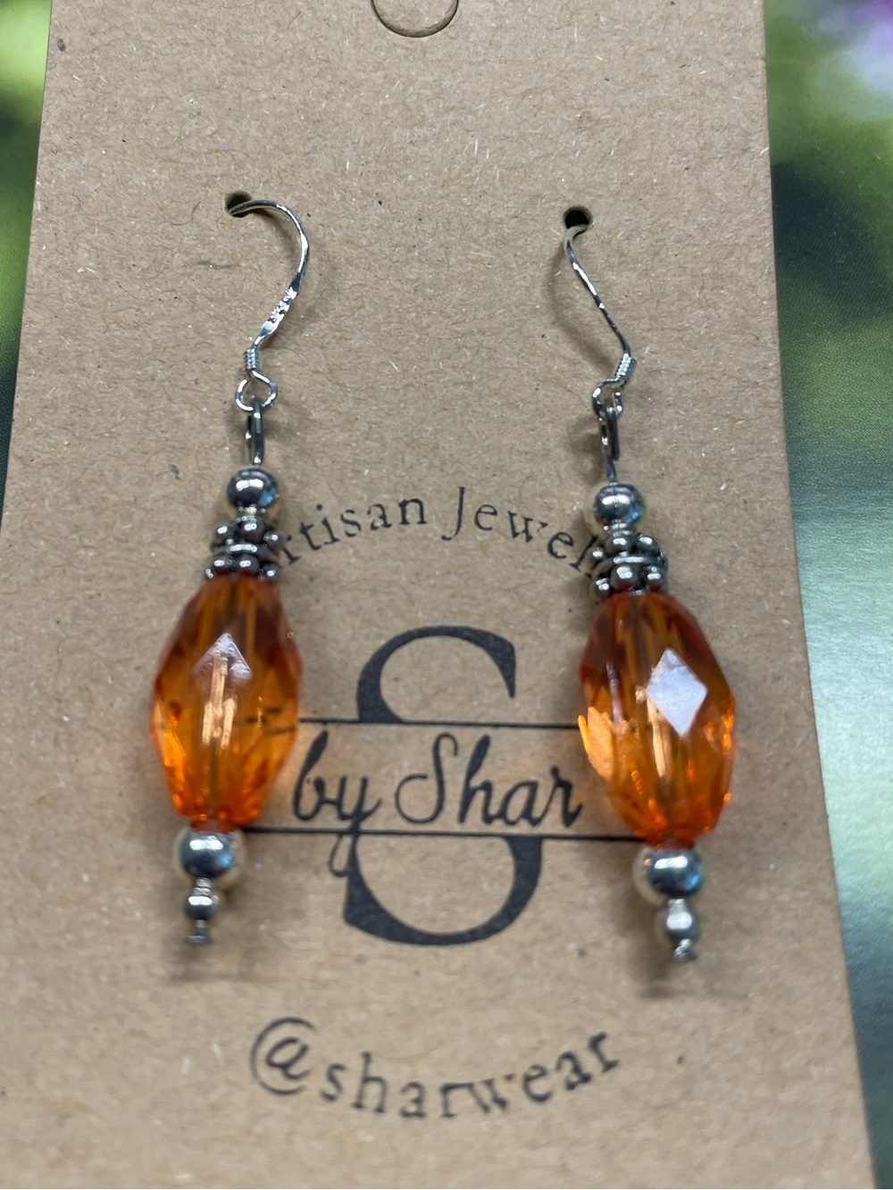Orange Faceted Crystal Drop Earrings